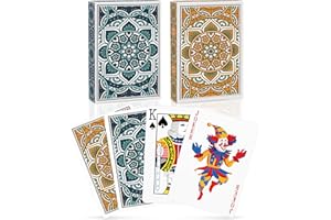 Metsyth Playing Cards 2 Pack, Deck of Cards, Standard Poker Card Professional Set for Adults,Easy Shuffle Unique Design Fun Card Games for Blackjack,Pinochle,Go Fish (Green/Orange)