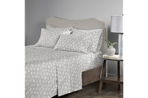 Comfort Spaces Cotton Flannel Breathable Warm Deep Pocket Sheets with Pillow Case Bedding, King, Grey Snowflakes 4 Piece