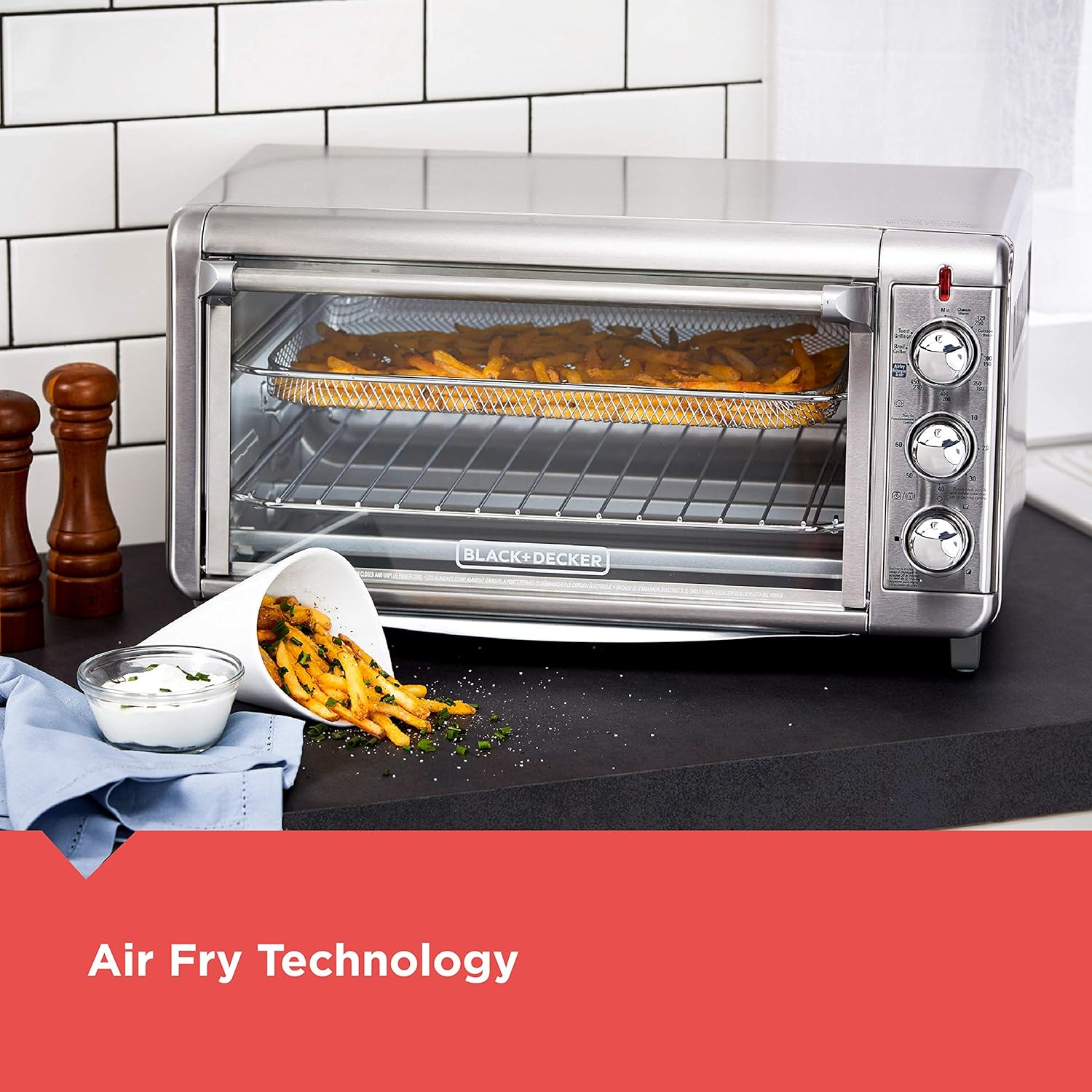 Black+Decker TO3265XSSD Extra Wide Crisp ‘N Bake Air Fry Toaster Oven, Silver, Fits 9" x 13" Pan: Kitchen & Dining