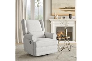 FansaFurn Nursery Recliner Comfy Upholstered Glider Lumbar Pillow and Footrest, Swivel Rocking Chair for Living Room, Grey