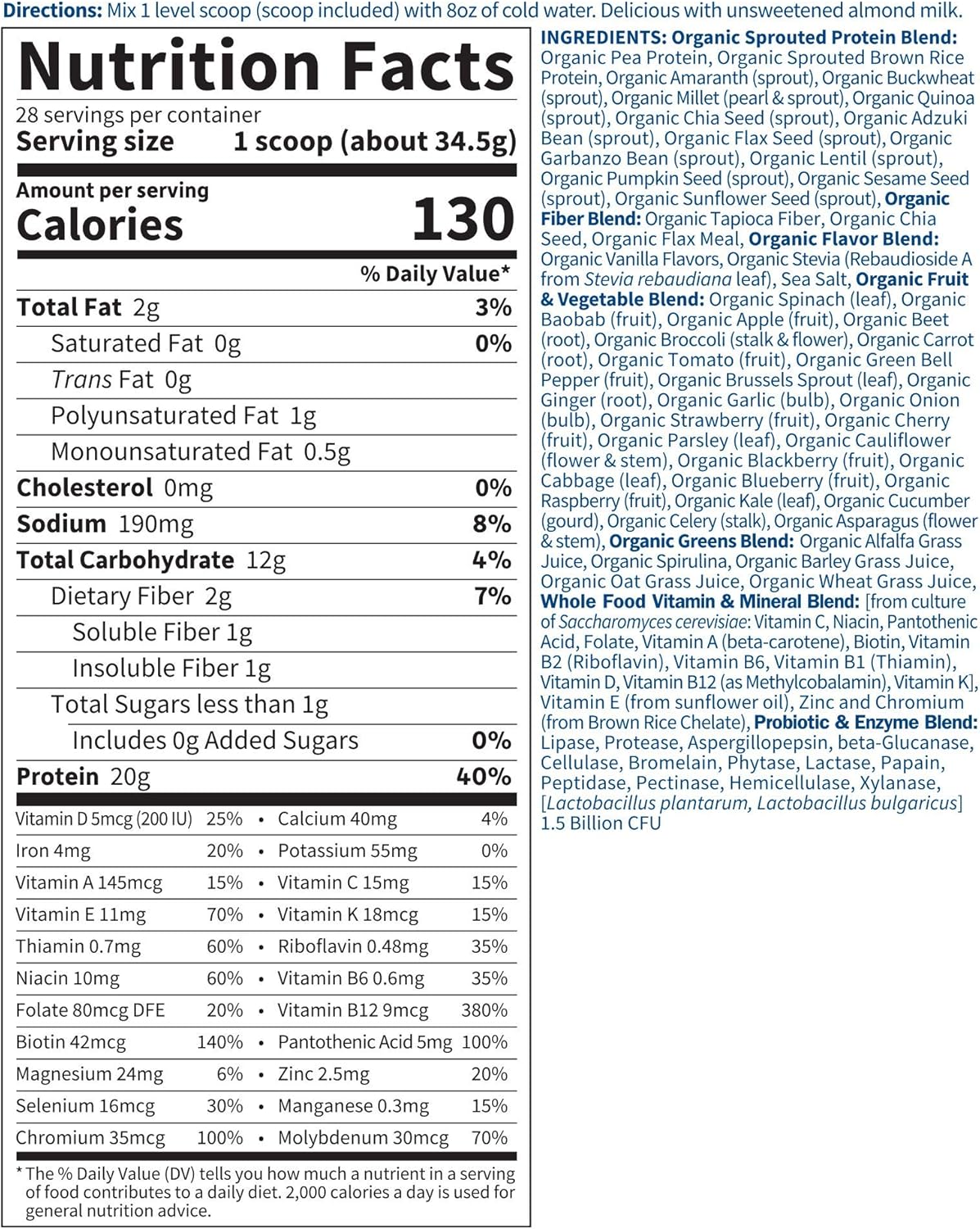 Garden of Life Raw Organic Meal Replacement Powder - Vanilla, 28 Servings, 20g Plant Based Protein Powder, Superfoods, Greens, Vitamins Minerals Probiotics & Enzymes All-in-One Meal Replacement Shake: Health & Personal Care