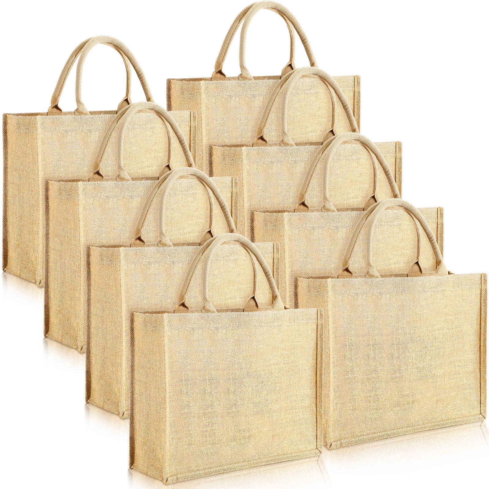 8 Pack Burlap Tote Bags With Handles | Waterproof Lined Jute Grocery Bags | 15.8 X 11.8 X 5.9 Inches - Wedding & Beach Totes - View #5