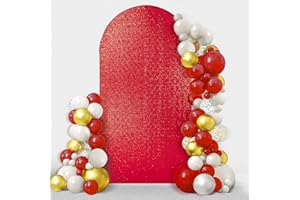 Friiko Wedding Arch Cover Sequin & Fabric 2-Sided Use 6.6FT Wedding Arch Stand Covers Round Top Chiara Arch Stand Cover for Wedding Birthday Party Baby Shower Ceremony Banquet Decoration, Red