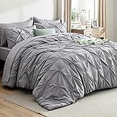 Bedsure Full Comforter Set Grey - Bed in a Bag Full Size Bedding Set 7 Pieces, GentleSoft™ Pintuck Bed Set Gift for Family, Pinch Pleat Grey Comforter with Sheets, Pillowcases & Shams