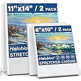 Halobios 4 Packs Blank Canvases for Painting with 8x10in,11x14in(2 of Each), Stretched Canvases for Acrylics, Oils & Other Painting Media, 100% Cotton, 5/8 Inch Profile of Super Value Canvas Pack