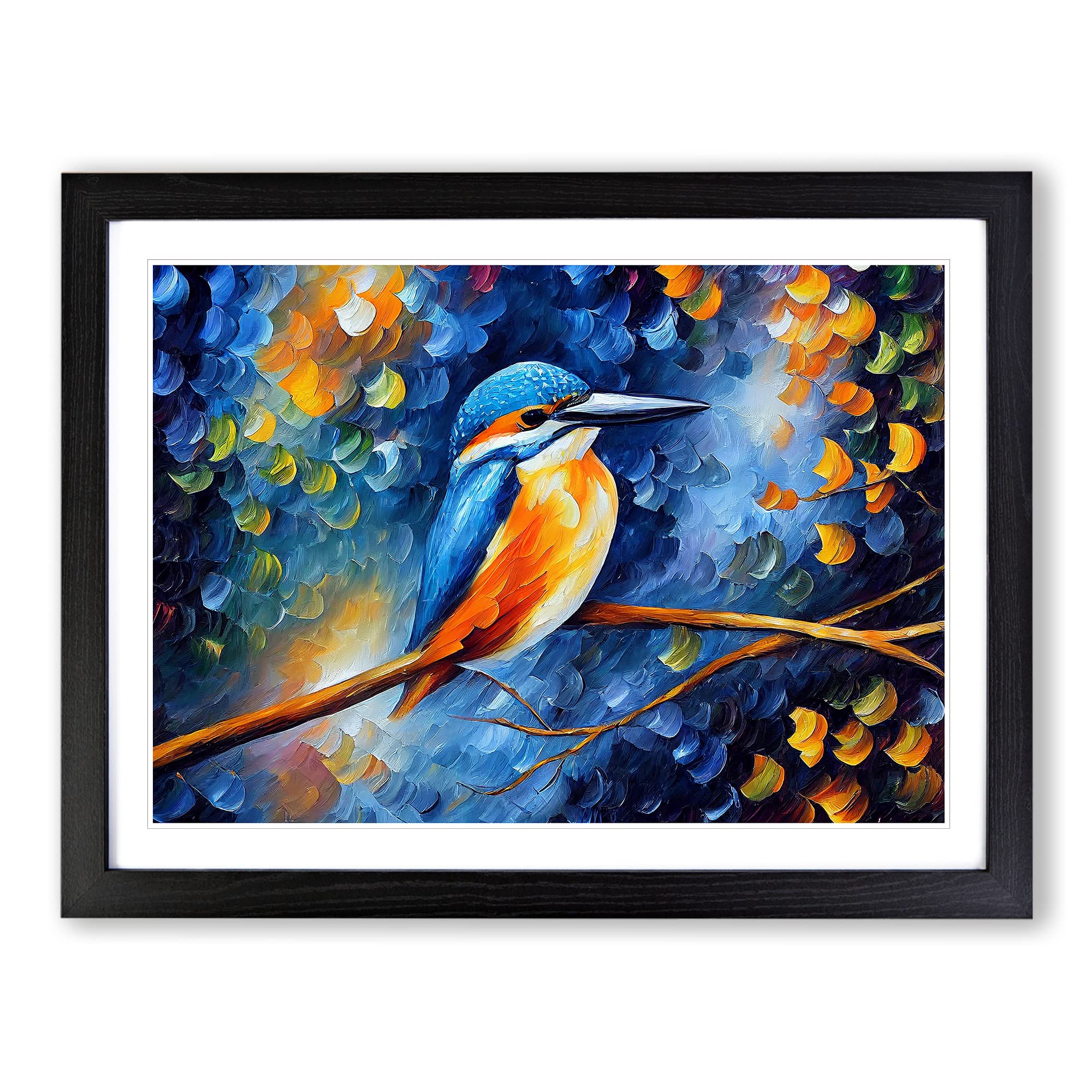 Kingfisher Bird Painting Vol.3 Abstract Framed Print | A4 Black Framed Wall Art | Ready to Hang | Abstract Historical Picture | Living Room Bedroom Lounge Office