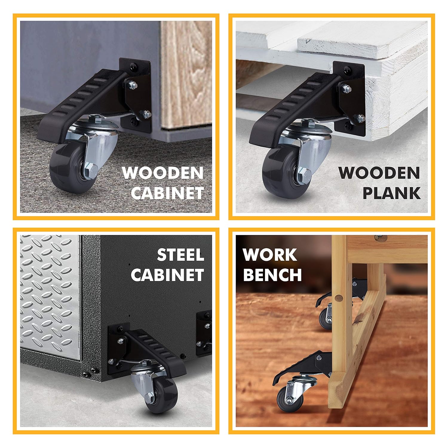 Workbench Casters - 4 Extra Heavy Duty Retractable casters, 840 lbs. Weight Capacity, Urethane Wheels: Industrial & Scientific