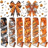 Juexica 6 Rolls 30 Yards Halloween Wired Edge Ribbon Ghost Pumpkin Ribbon | 2 Inch Wide, Witch Hat Spider Web Bat Print, Halloween Floral Bow Making, Wreath Craft DIY, Gift Party Decor, 6 Styles