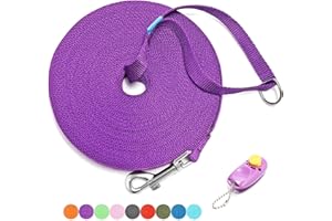 BAAPET 15/20/30/50/100 ft Long Dog Training Leash with Clickers for Small, Medium and Large Dogs or Cats (15 Feet, Purple)