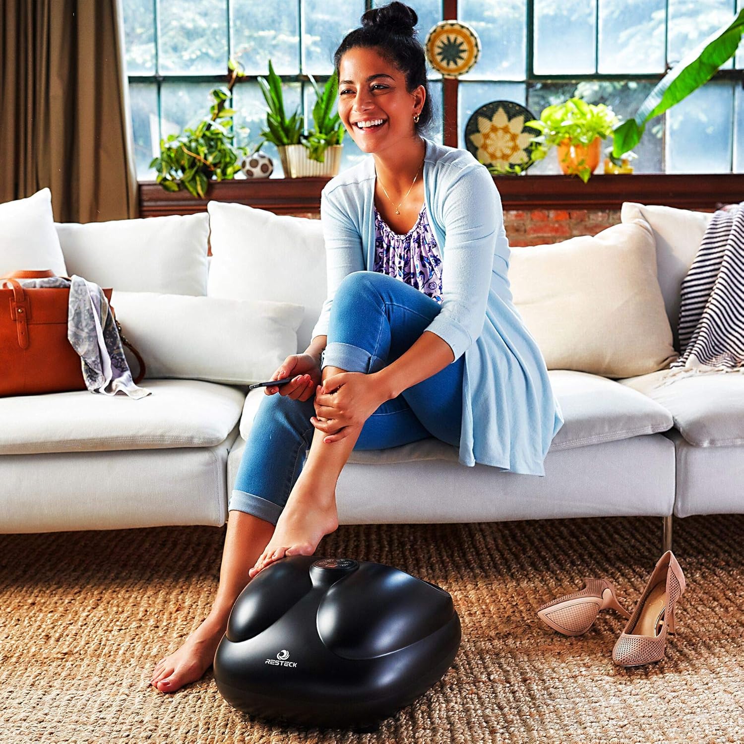 RESTECK™ Shiatsu Foot Massager Machine with Heat {Remote Control} Deep Kneading Massage Therapy, Air Compression, Relieve Foot Pain from Plantar Fasciitis, Neuropathy & Chronic Nerve Pain: Health & Personal Care