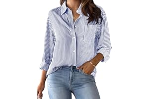 CUNLIN Grade 4 Wrinkle-Resistant Women's Button Down Shirts Striped Long Sleeve Collared Blouses Tops with Pocket