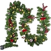 FUNPENY 9 FT Artificial Christmas Garland, Pre-Lit 50 LED Battery Operated Lighted Xmas Garland with 8 Modes for Indoor Holiday Door Home Decorations (Red)