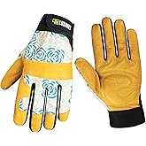 LUXGIFT Breathable Cowhide Leather Gardening Gloves for Yard Work, Outdoor, Construction, Motorcycle | Thorn Proof | Adjustable Wrist | Knuckles Protection | Rose