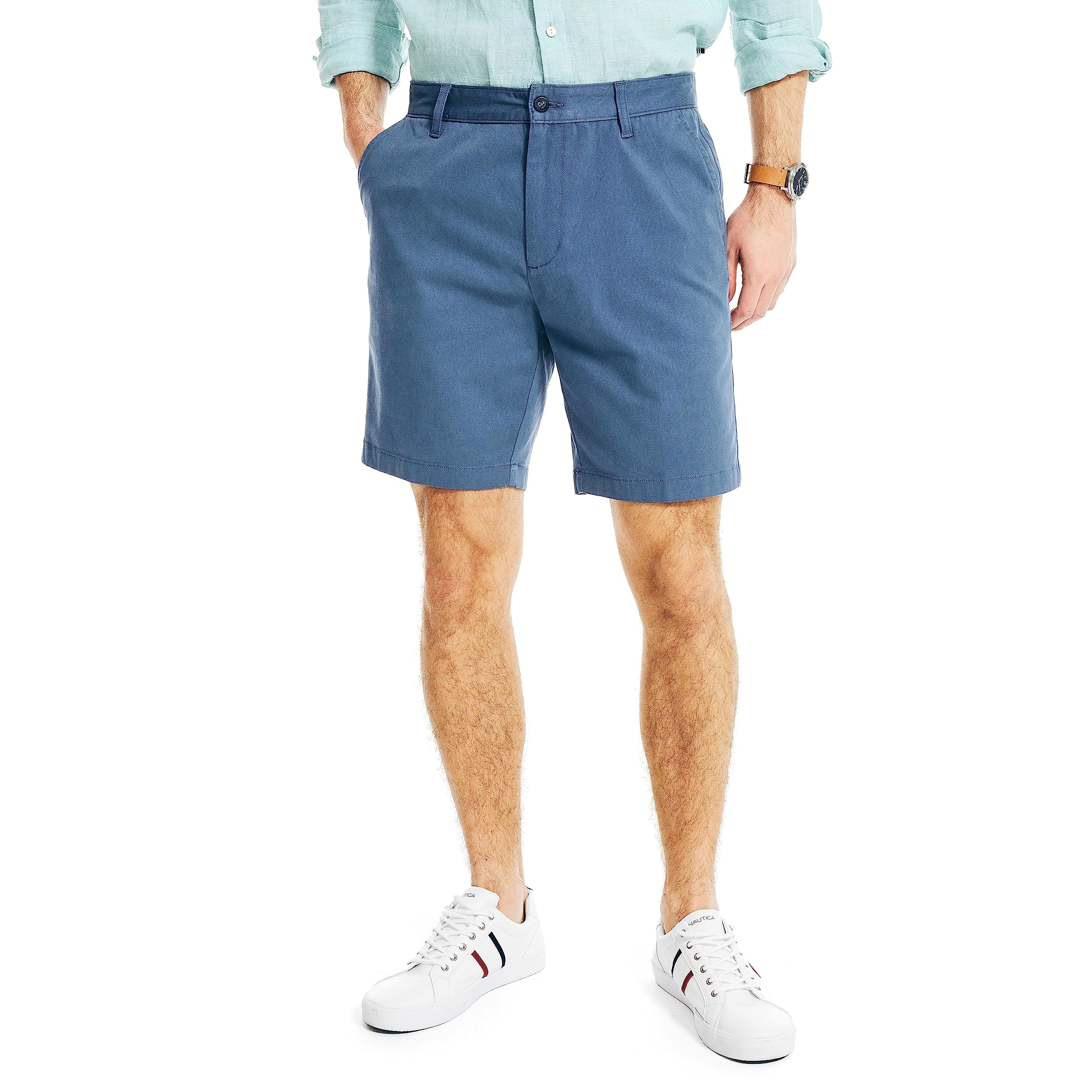 Nautica Men's Classic Fit Stretch Chino Shorts - 8.5" Inseam, Flat Front, Solid Color