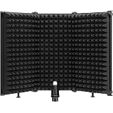 Moukey Microphone Isolation Shield, Foldable Mic Shield with Triple Sound Insulation, Reflection Filter with 3/8" and 5/8" Mic Threaded Mount for Recording Studio, Podcasts, Singing, and Broadcasting