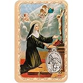 Catholic Prayer Print with Built-In Silver-Tone Medal | Laminated | Religious Art | Great Gift for First Communion or Confirmation (Saint Rita)