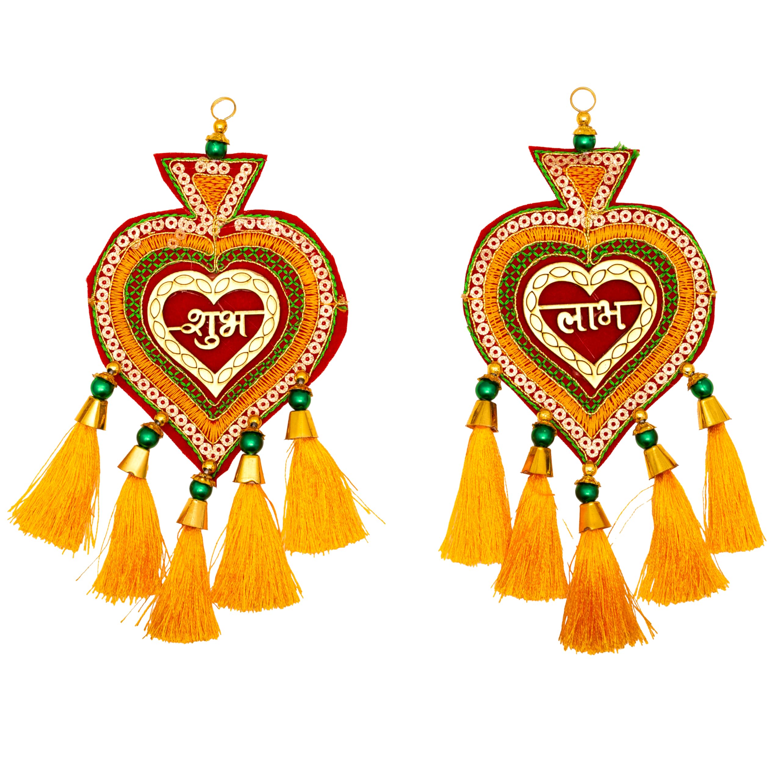 Tarini Gallery Subh Labh Cloth Hanging Indian Traditional Home Office Temple Festival Décor Decoration & Gifting Size- 8 inches (Red Leaf Shape)