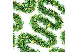 MUWOOB 33 Ft St.Patrick's Day Tinsel Garland, Green Shamrock Garland for Saint Patrick's Day Party Decor, Shiny Hanging Clover Garland St Patrick's Day Tree Decorations for Home Indoor/Outdoor