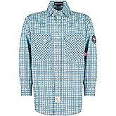 BOCOMAL FR Shirts Flame Resistant NFPA2112/CAT2 6.5oz Light Weight Printed Fire Retardant Plaid Shirt