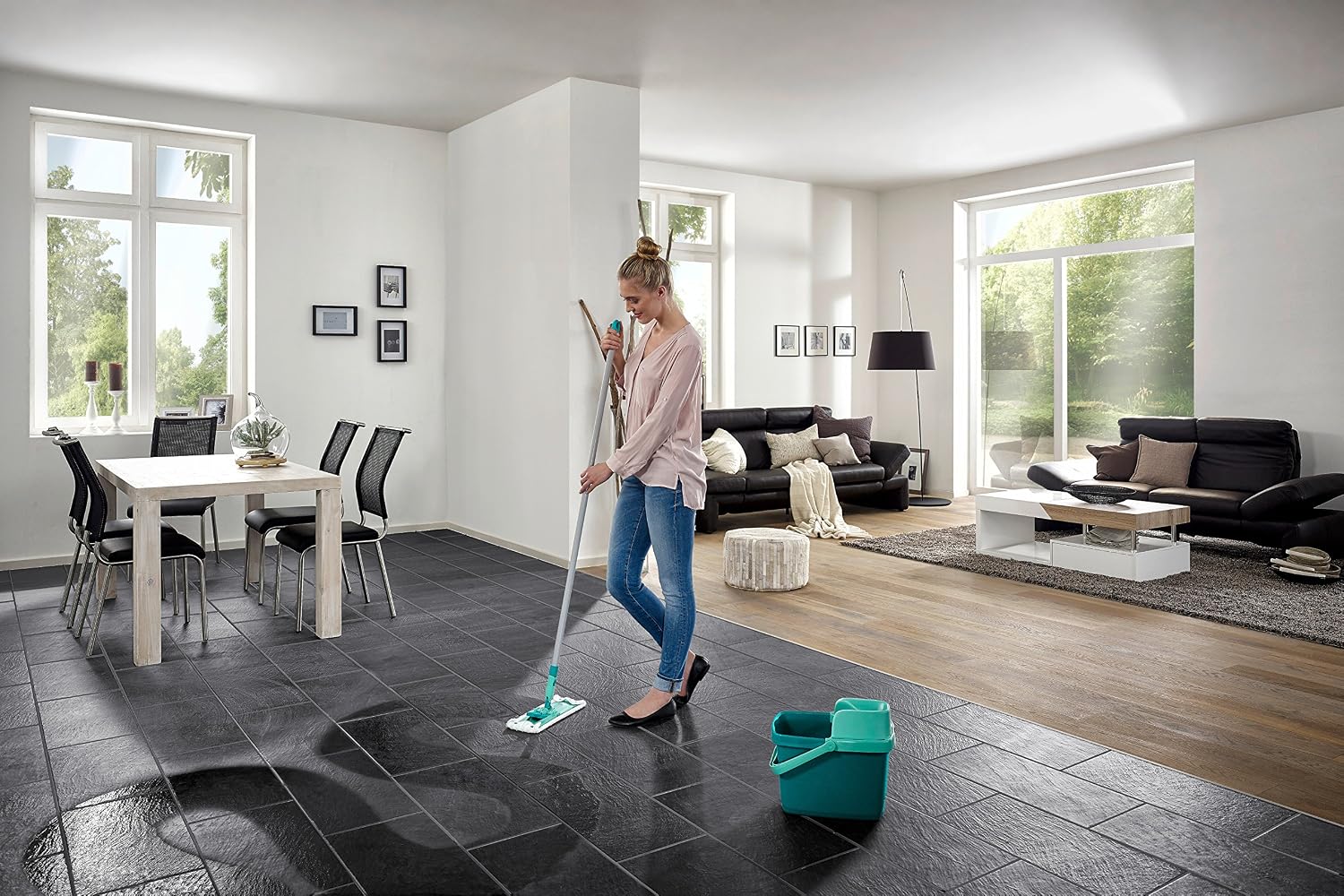 Set Balai Essoreur Leifheit Combi Clean XL - Seau 12L, Housse Microfibre, Lavage Sol Sans Se Baisser