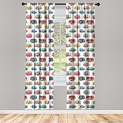 Lunarable Cars Window Curtains, Vintage Travel