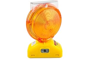 (One Ea) RK Safety BLIGHT-ST Solar Rechargeable Barricade Amber LED Warning Lights | Traffic signal Flashing 2-Sided Visibility, Type A/C, 3-Way Operation Switch | W/Switch Pin and Bolt