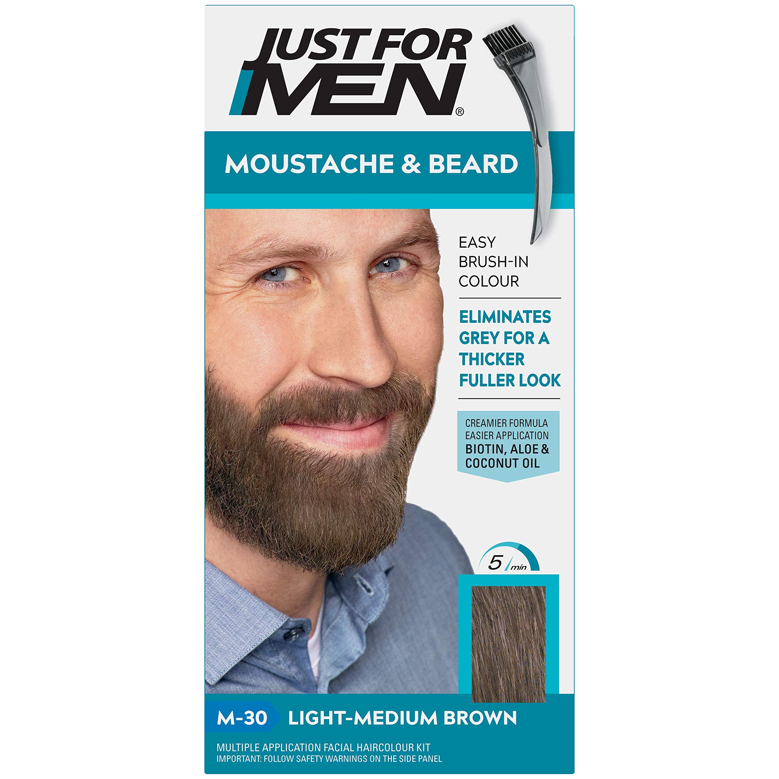 Just for men Moustache & Beard Light-Medium Brown Dye, Eliminates Grey for a Thicker & Fuller Look, M30