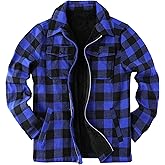 Mens Fleece Jacket Sherpa Lined Zip Up Buffalo Plaid Flannel Coat Casual Long Sleeve Warm Fall Winter Outwear