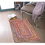 Jute Cotton Multi Chindi Braid Rug 2X3' -Multi Color, Hand Woven & Reversible for Living Room Kitchen Entryway Rug,Jute Burla