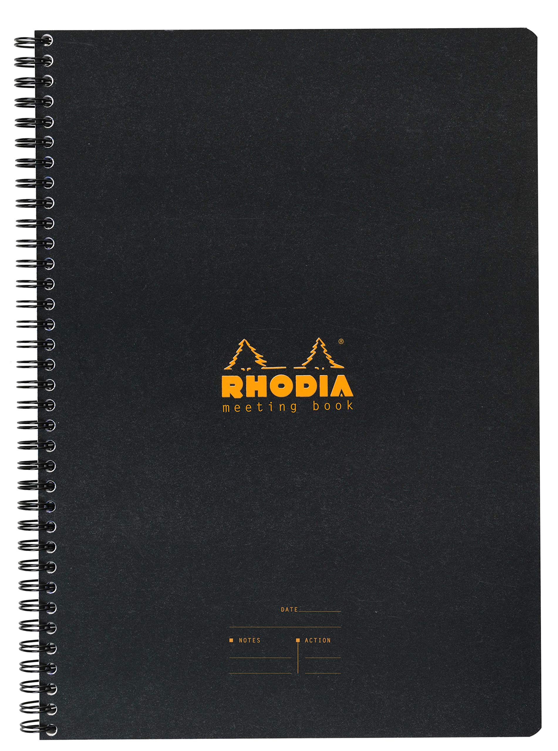 RHODIA 193419C - Spiral Notebook (Full Bound) Meeting Book Black - A5+ - Pre-Printed Date/Notes/Action - 160 Detachable Pages - White Clairefontaine Paper 90 g/m - Classic