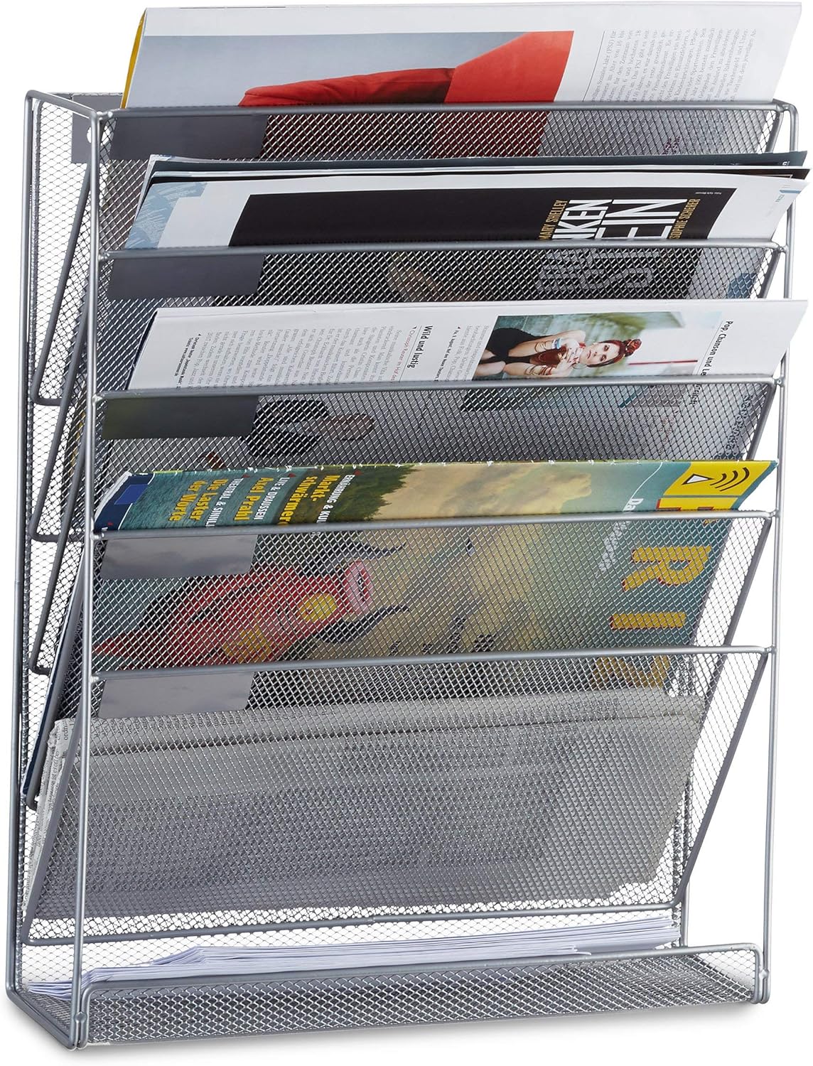 Relaxdays Wall Mount Magazine Rack, A4 Newspaper Stand, Metal Catalogue