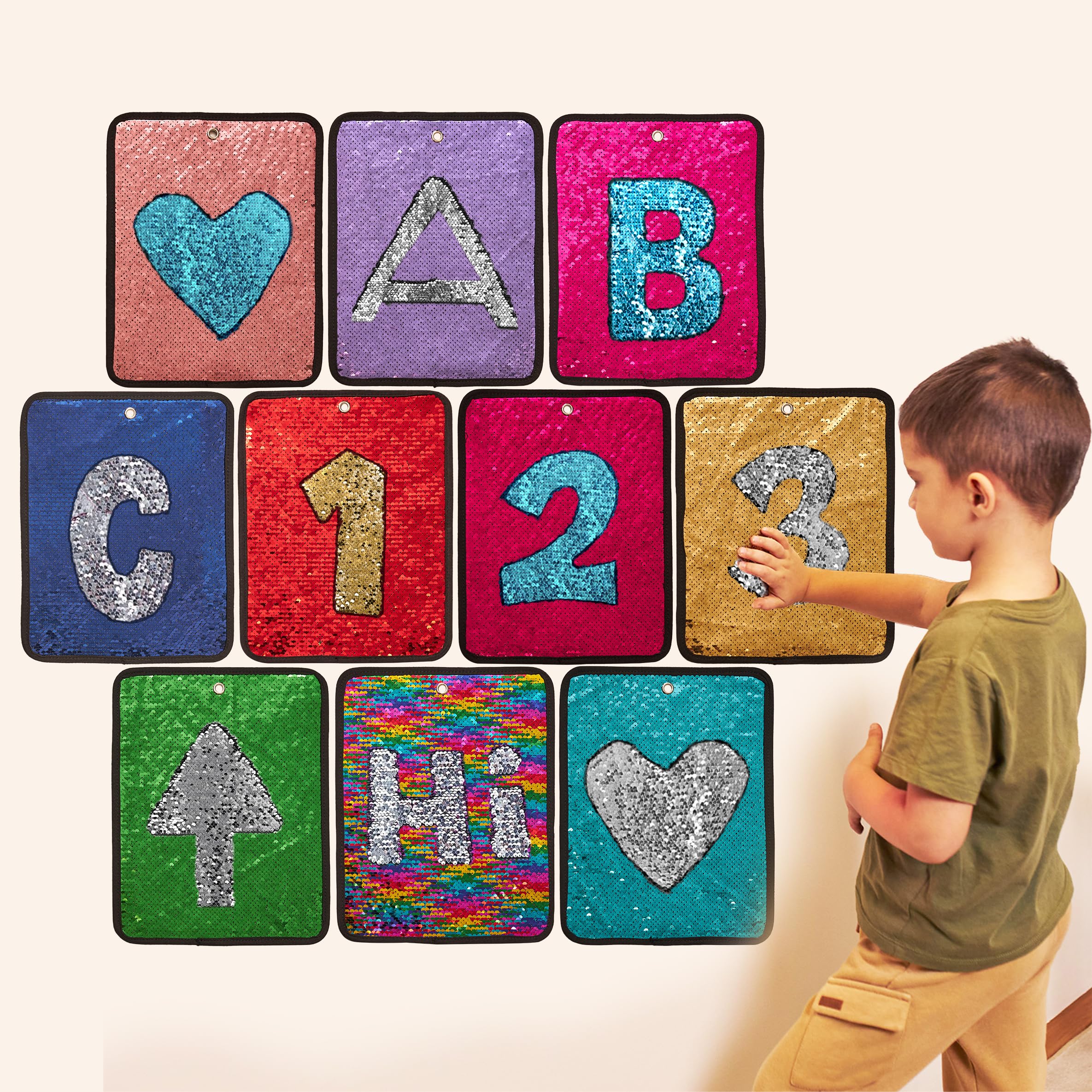 ODOXIA Sequin Fabric Mats | Sensory Wall | Reversible Flip Sequin Fabric | Sensory Tiles for Kids | 10-Pack Mats (Rectangle)