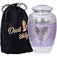 Divit Shilp Cremation Urn for Human Ashes with Satin Bag, for Adults up to 200 lbs | Large Handcrafted Funeral Urns. (Lilac Angel Wings, Adult)