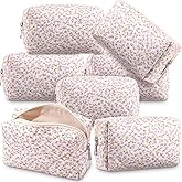 Paterr 6 Pcs Quilted Makeup Bag Bulk for Women Girls Birthday Valentine's Day Bridesmaid Gifts Cute Cotton Cosmetic Pouch Bow Floral Coquette Aesthetic Travel Toiletry Bag(Small Floral,Pink)