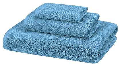 AmazonBasics 100% Cotton Quick-Drying 3-Piece Towel Set, Lake Blue