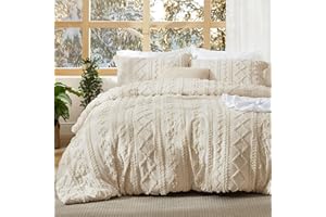 Bedsure Tufted Boho Comforter Set Queen Size - Beige Boho Bed Set, GentleSoft™ 3 Pieces Farmhouse Shabby Chic Embroidery Bedding, Gifts for Woman, Soft Jacquard Queen Comforter for All Seasons