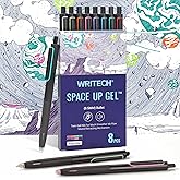 WRITECH Retractable Gel Ink Pens: 0.5mm Fine Point Pen Multicolor No Smear & Smudge for Journaling Sketching Drawing Extra Smooth Writing Non Bleed Silent Click Pen Set 8ct - Assorted Colors