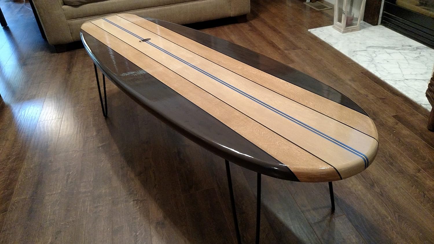 5 ft Surfboard Coffee Table with 16" Hair Pin Legs Handmade