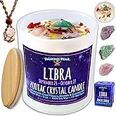 DANCING BEAR Libra Zodiac Candle Gift Box Set with 3 Healing Crystals & Stone Holder Necklace, 100% Soy Scented Wax, Crackling Wood Wick, 45 Hour Burn Time