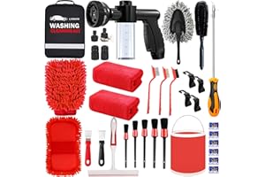 LIANXIN Car Wash Kit Car Wash Cleaning Kit Car Wash Foam Gun Sprayer Microfiber Sponge and Towels Car Foam Gun Tire Brush Collapsible Bucket Car Washing Kit