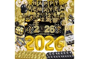 Happy New Year Party Decoration Supplies - 2025 Backdrop Banner Fringe Curtains and Foil Balloon, Photo Booth Props, Swirls, 