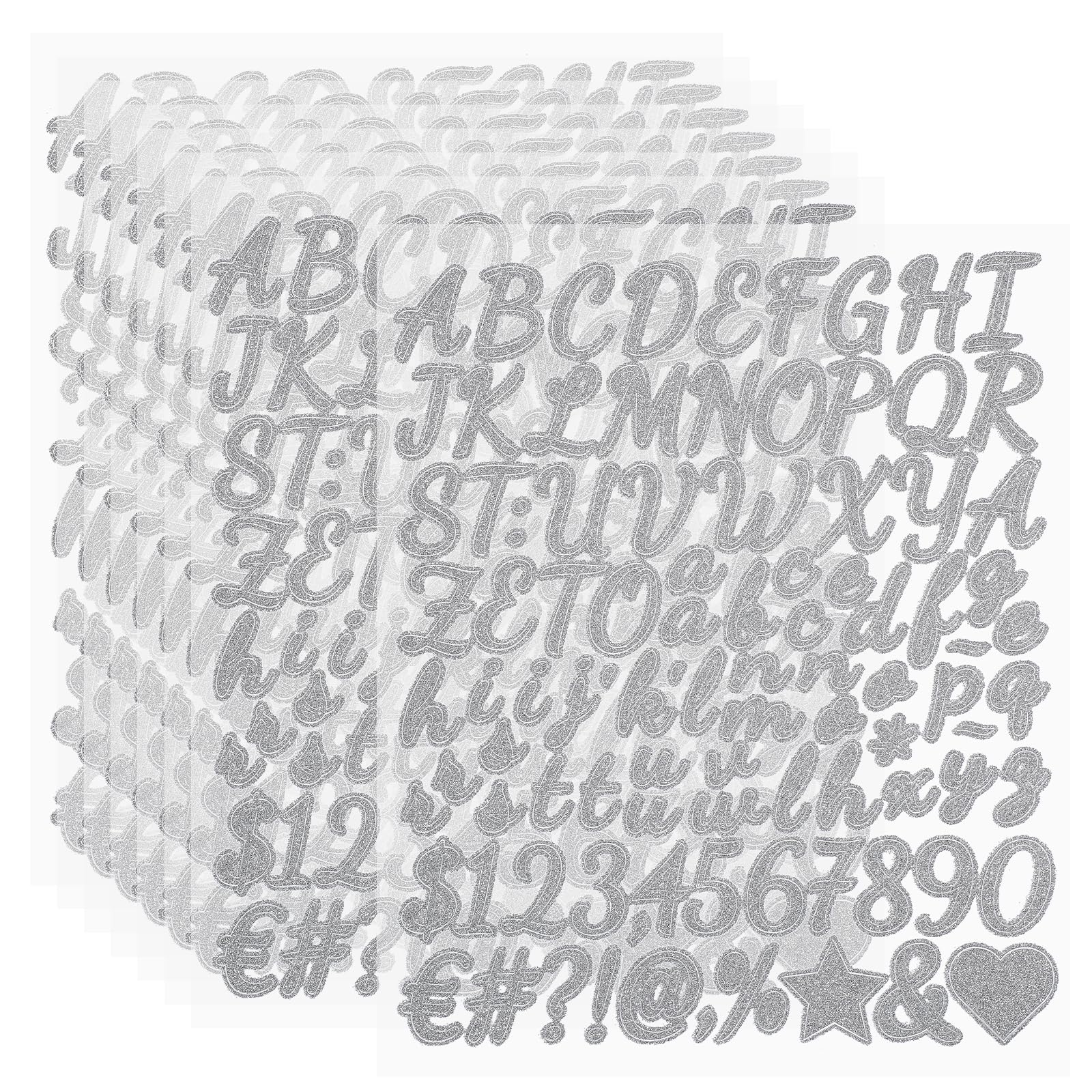 PATIKIL 768Pcs 1" Glitter Letter Stickers, 8Sheets Glitter Number Stickers Vinyl Self-Adhesive Alphabet Number Waterproof Decals for Scrapbook Decoration Mailbox Sign, Silver