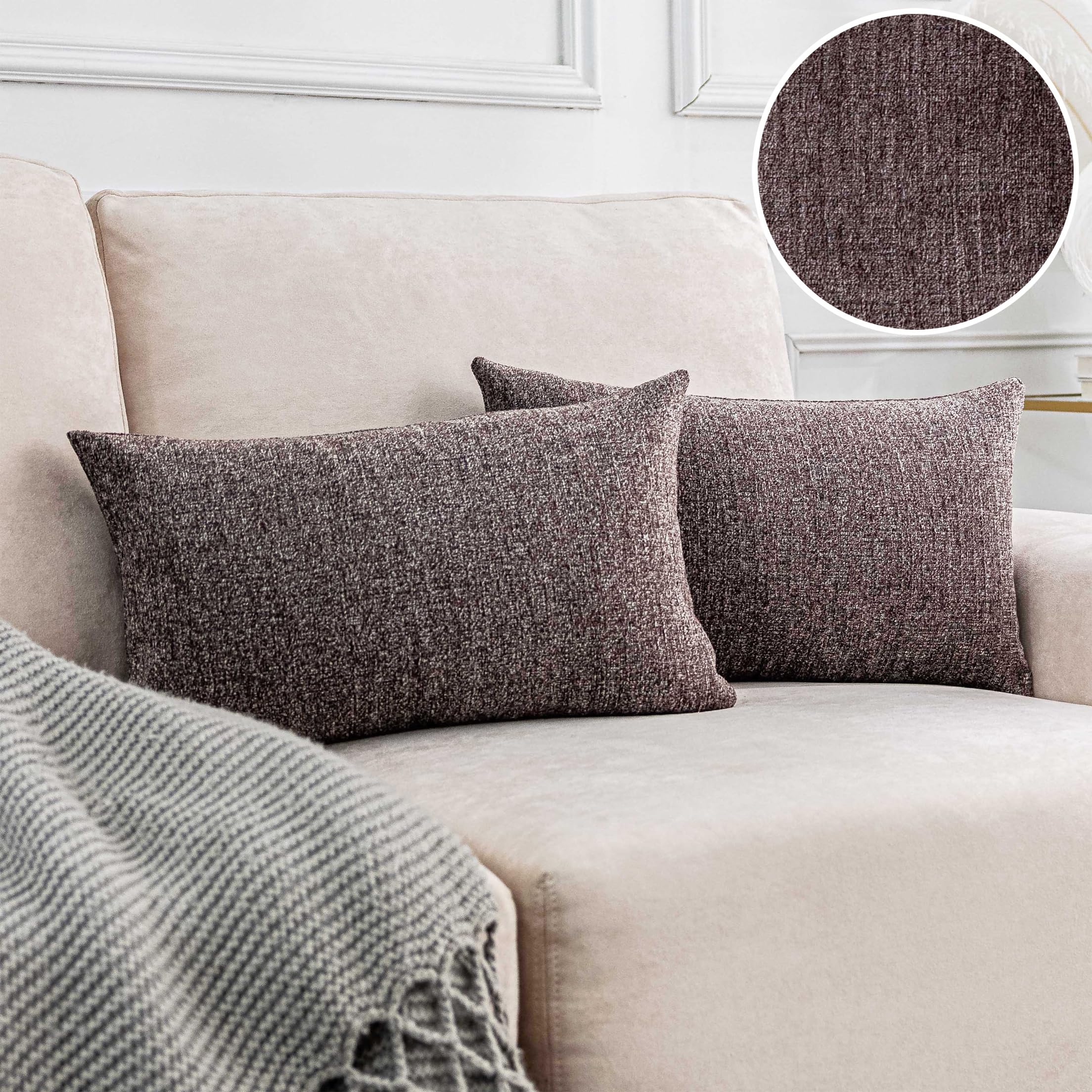 Home Brilliant Thick Chenille Oblong Cushions Cover for Chair Office Car, Soft Small Cushion Covers for Rectangle Cushions, Set of 2, 30cm x 50cm, Brown