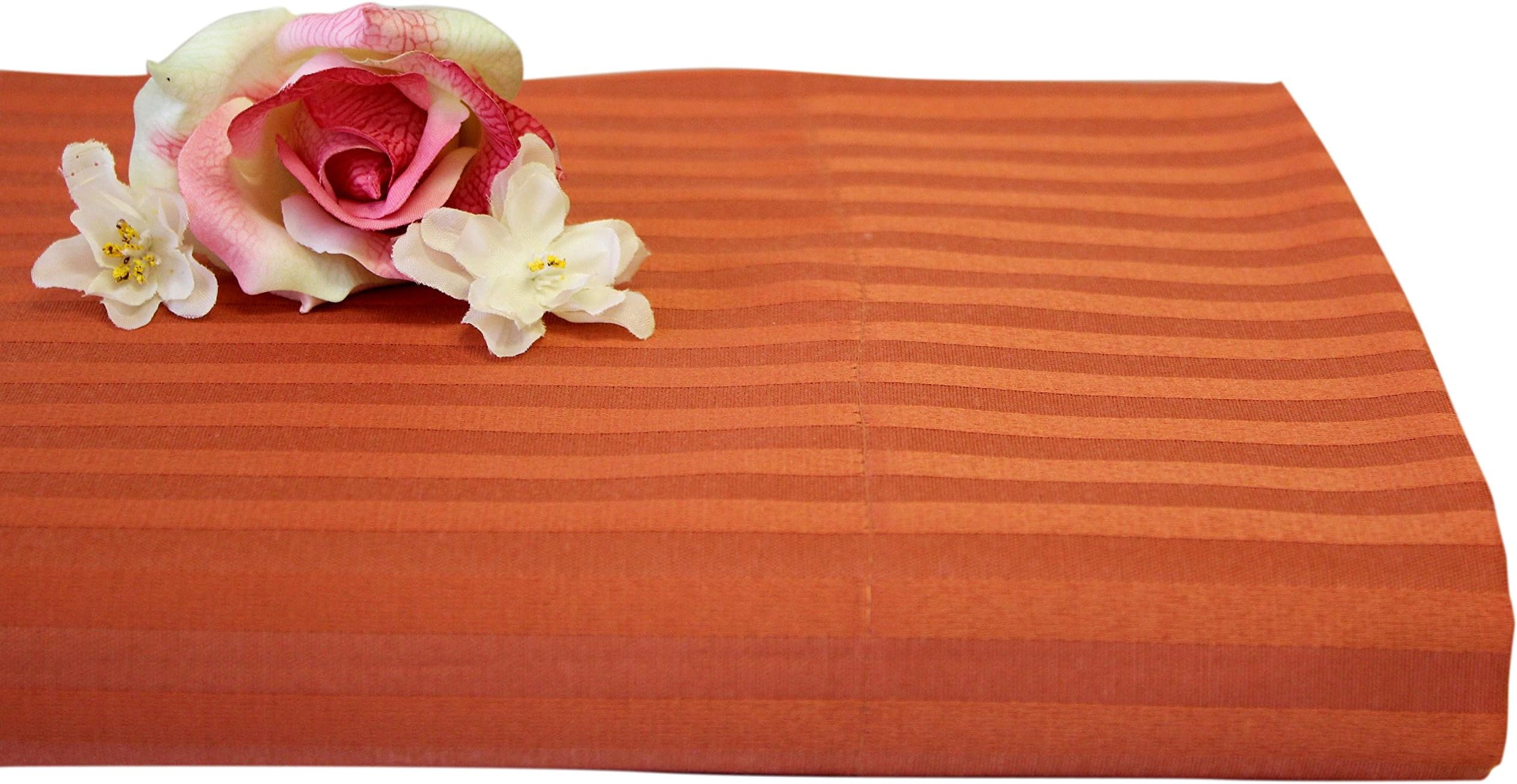 Perthshire Platinum Collection 360 Thread Count Cotton Rich Stripe Sateen Set with Solid Hem, Extra Soft-Breathable & Cool Sheets-Hypoallergenic, Queen, Spice