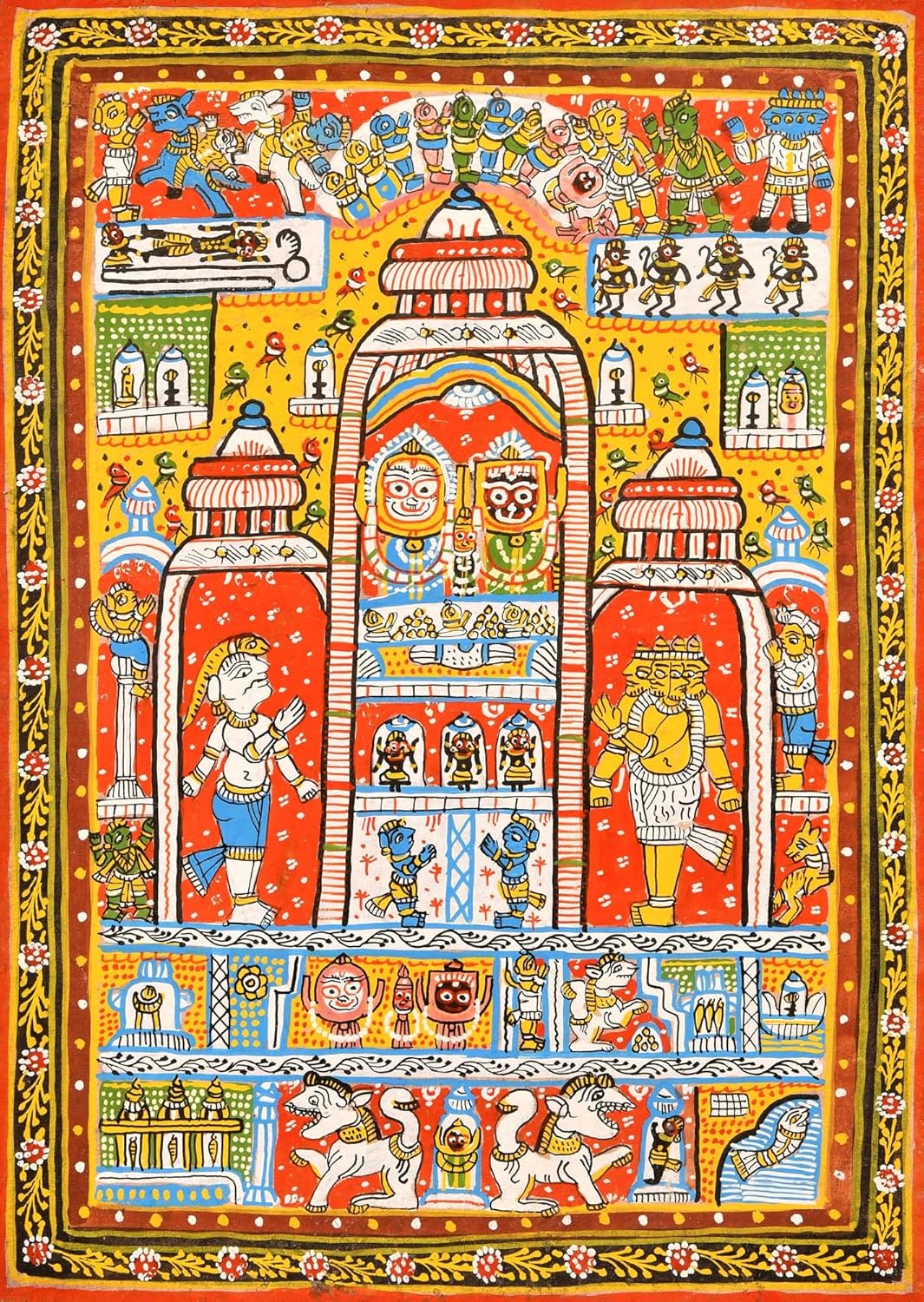 Exotic India Lord Jagannath Temple Puri Water Color Painting On Patti Folk Art From The Temple Town Puri Or Amazon Co Uk Kitchen Home