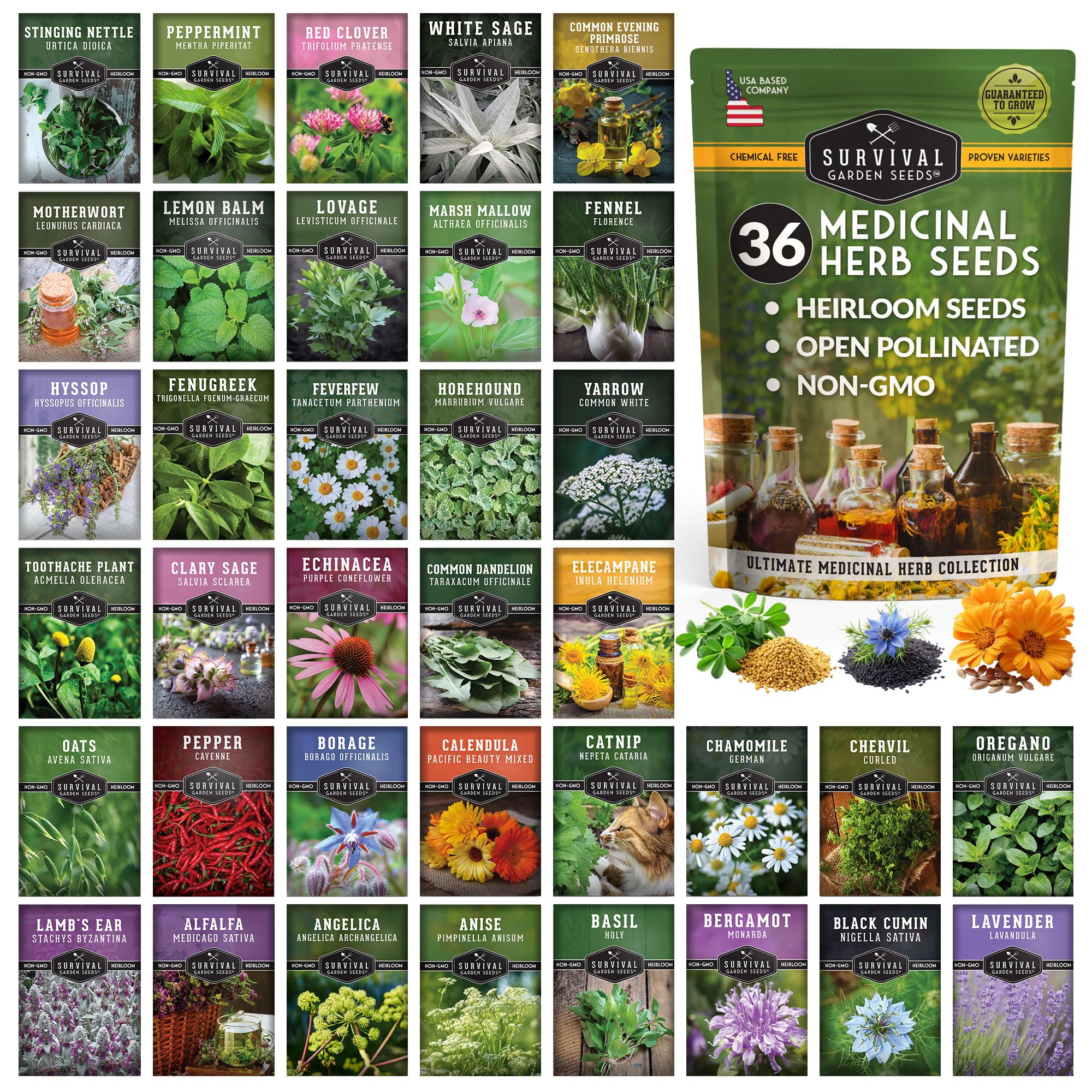 Ultimate Medicinal Herb Seeds Variety Pack – 36 Heirloom Non-GMO Healing Herbs for Planting | Wellness & Apothecary Garden Kit for Herbalists, Homesteaders – Survival Garden Seeds (28,000+) Image