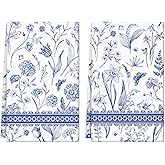 Puwurak Chinoiserie Floral Kitchen Towels 2 Pack Blue White Flowers Absorbent Hand Towels 15.7 x 23.6 Inch Decorative Dish Towels for Home Farmhouse Kitchen