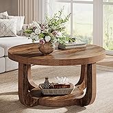 Tribesigns Round Coffee Table, 2-Tier Circle Coffee Table with Storage, Modern Wooden Accent Center Table for Living Room, Thick Tabletop &amp; Base, Dark Brown