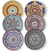 glowworm Dinner Plates, 10.5 Inch Ceramic Plates Set of 6 for Steak, Snacks, Pizza, Cake, Colorful Serving Dishes for Kitchen, Housewarming Gift, Microwave, Oven & Dishwasher Safe, Bohemian