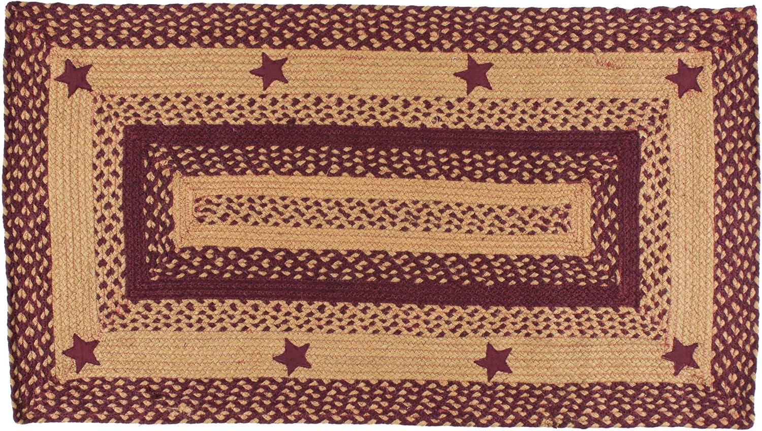 IHF Home Decor Braided Rug Rectangle Jute Natural Fiber Star Wine Design 20" x 30" Farmhouse Kitchen Indoor Outdoor Accent Floor Carpet